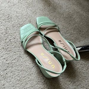 Sage green slip on sling backs